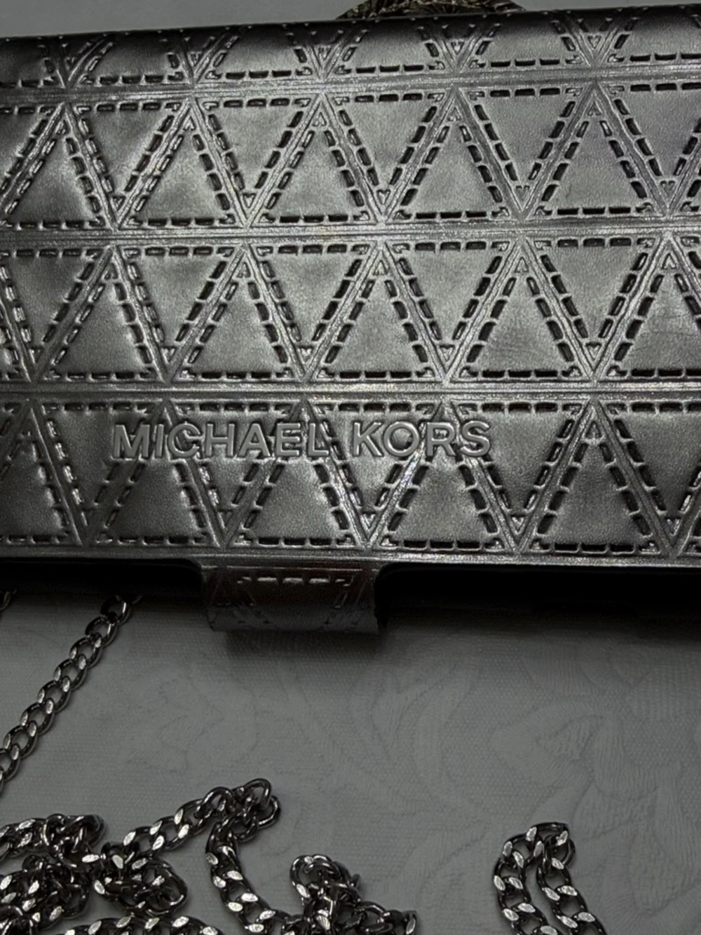 Michael Kors Metallic Gunmetal Quilted Crossbody cellphone case